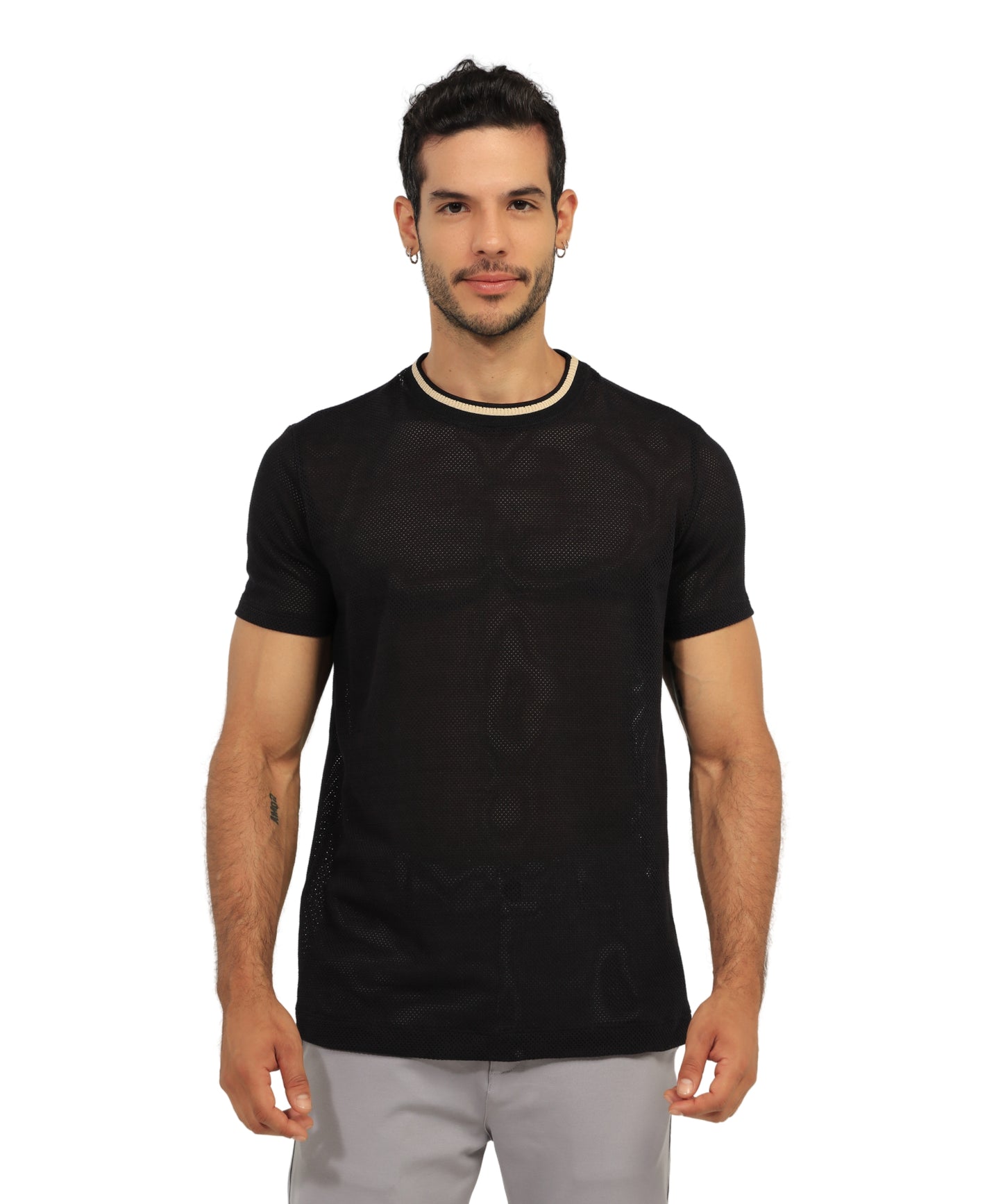 CAMISETA MALLA ESTRUCTURA NEGRO