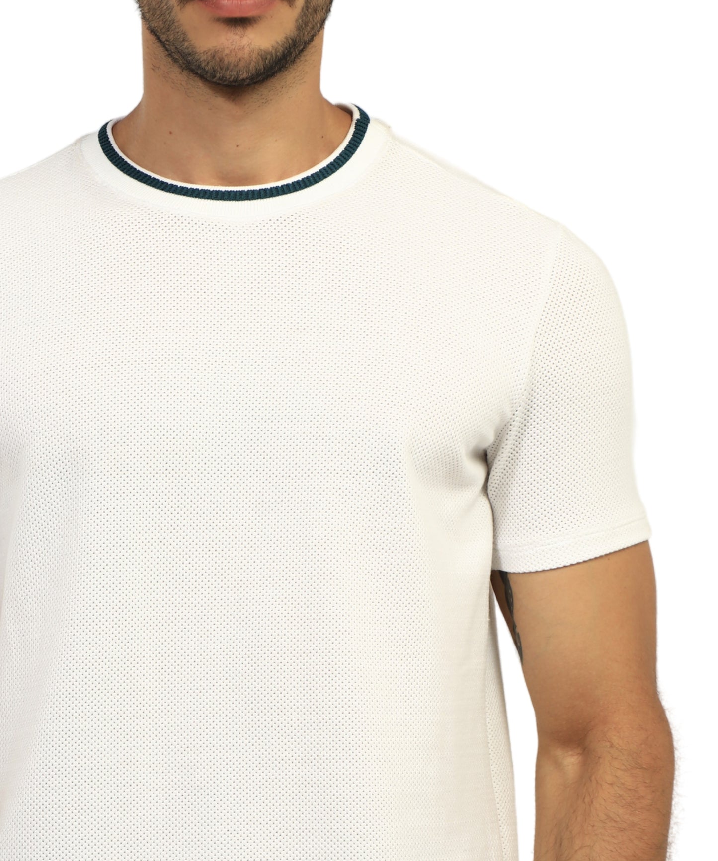 CAMISETA MALLA ESTRUCTURA MARFIL