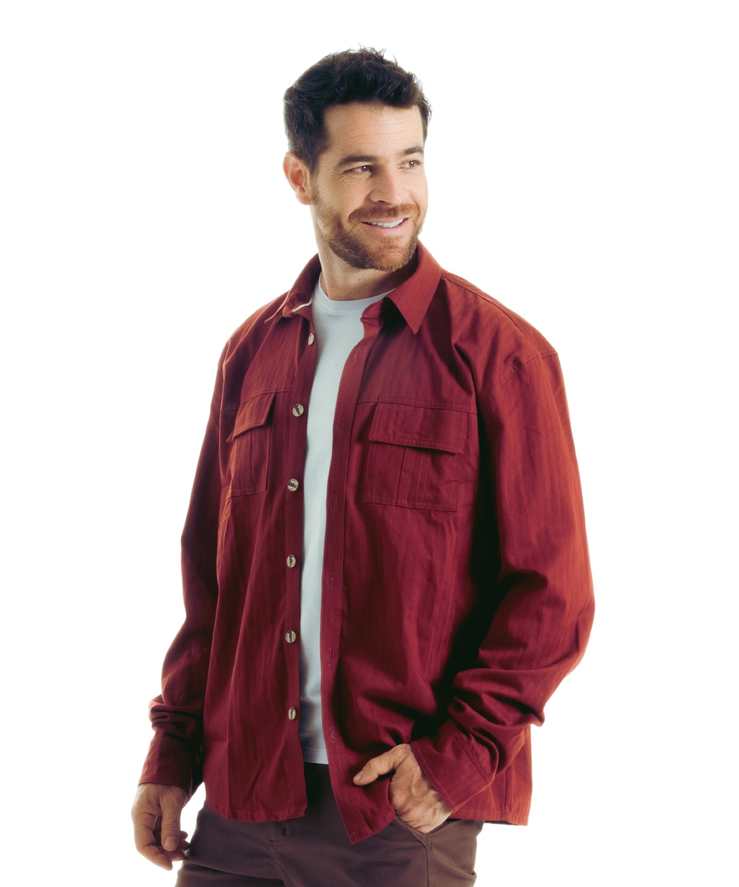 CHAQUETA CASUAL DRILL CON BOLSILLO CARGO LADRILLO