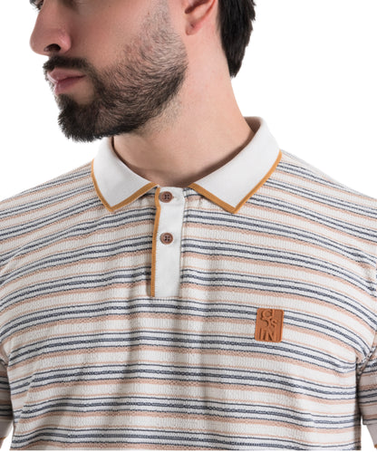POLO TEXTURA RAYAS OCRE