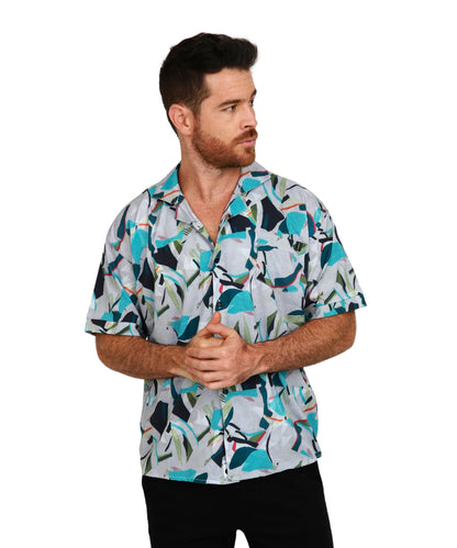 Camisa Hawaiana Silueta Oversize Azul