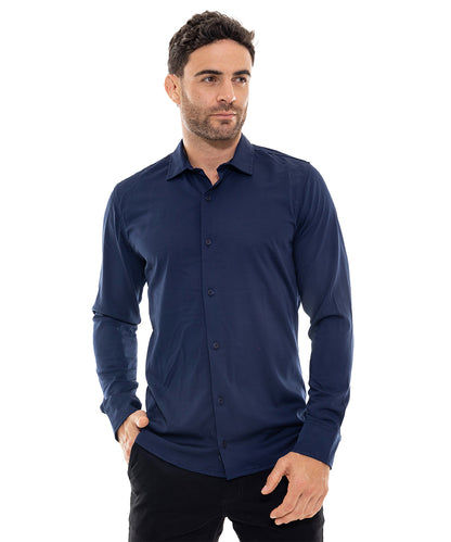 Camisa Luxe Manga Larga Azul Marino