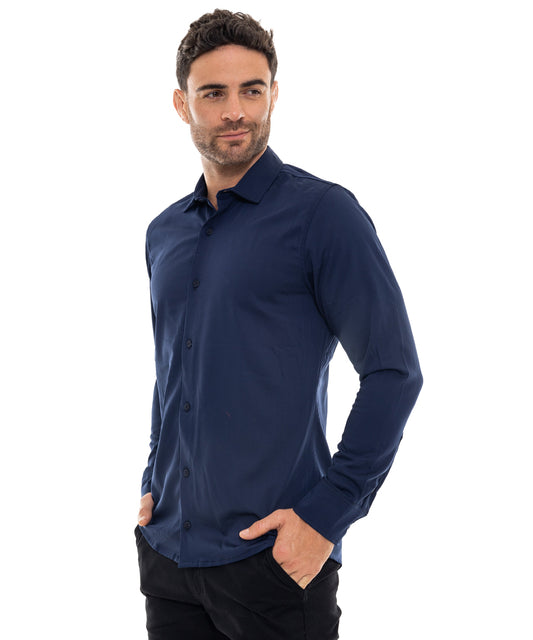 Camisa Luxe Manga Larga Azul Marino