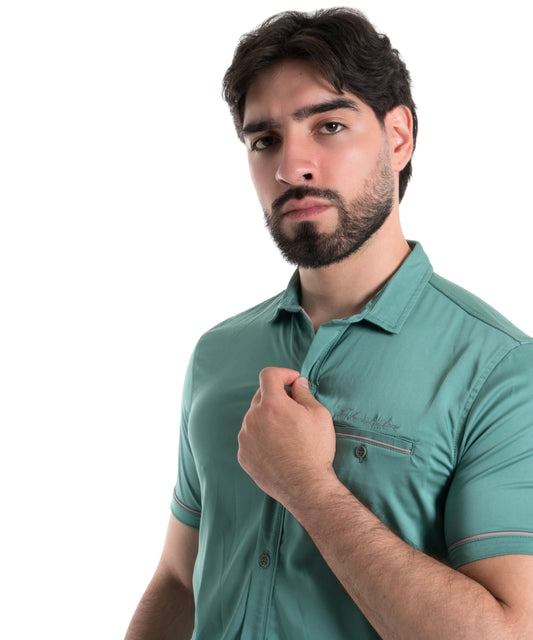 CAMISA MANGA CORTA SATIN VERDE
