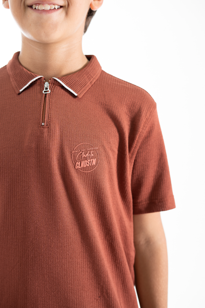 POLO PARA NIÑOS CREMALLERA LADRILLO
