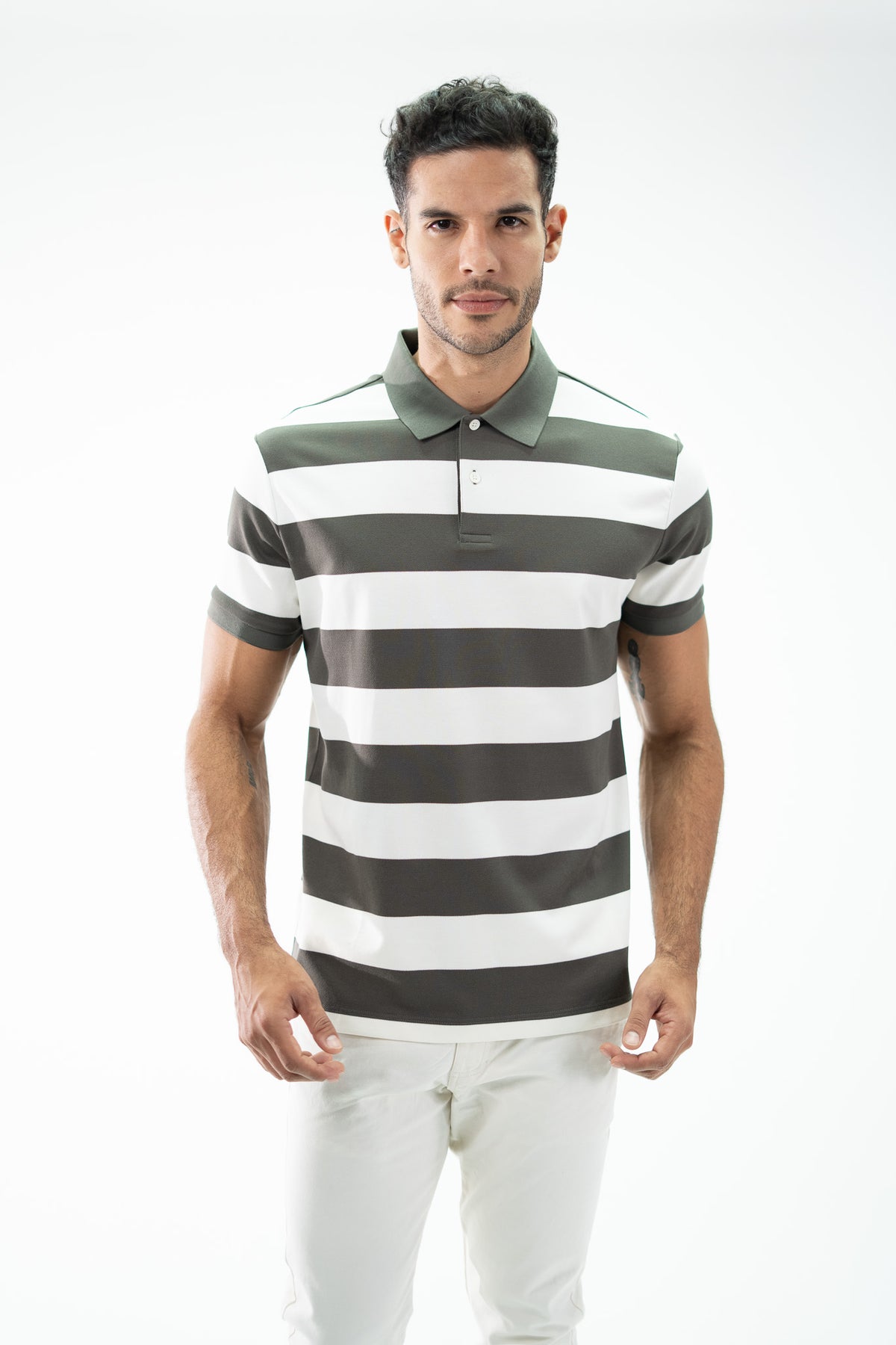 POLO CLASICA A RAYAS OLIVA