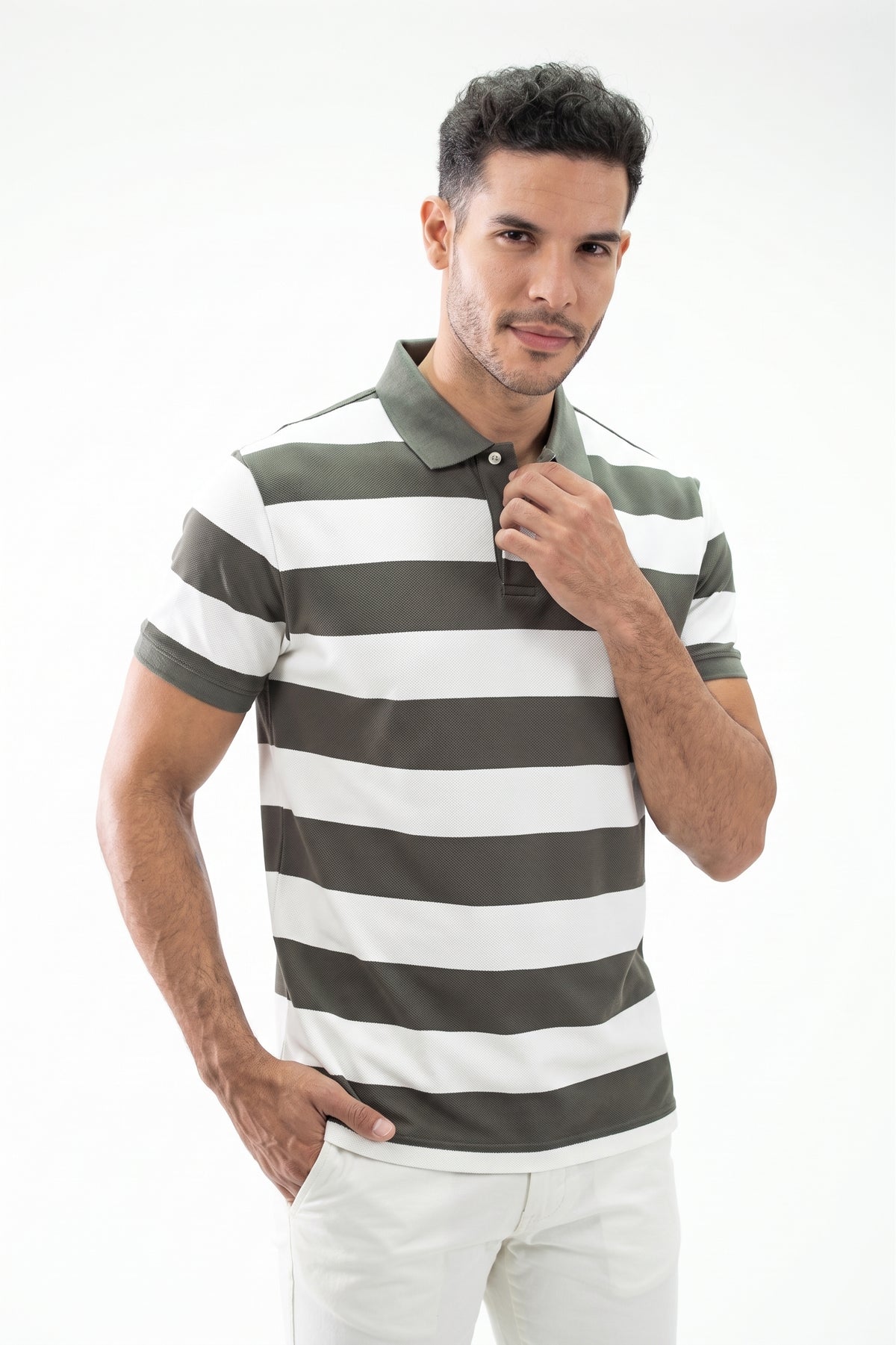 POLO CLASICA A RAYAS OLIVA