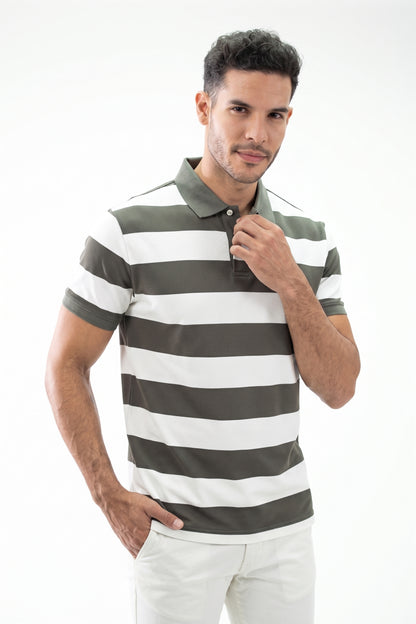 POLO CLASICA A RAYAS OLIVA
