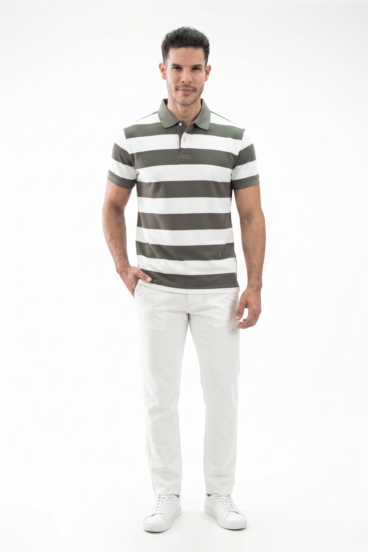 POLO CLASICA A RAYAS OLIVA